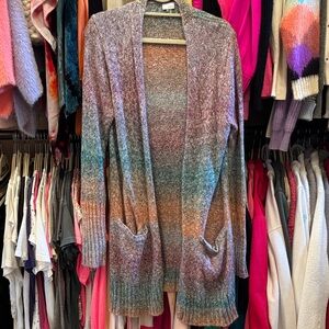Ecru Multicolor Open Front Cardigan